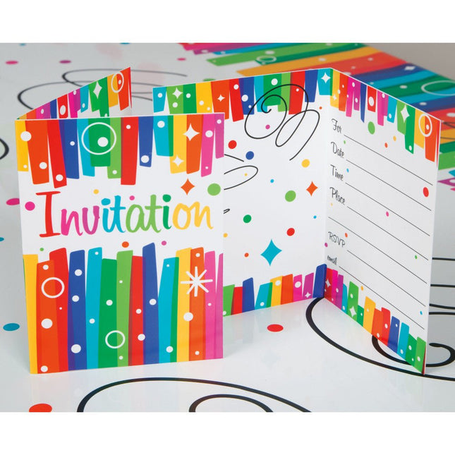 Uitnodigingen Regenboog 8st van Unique koop je bij Partywinkel
