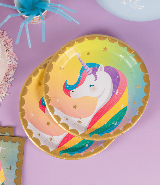 Unicorn Borden Gekleurd 23cm 8st van Paper Dreams koop je bij Partywinkel