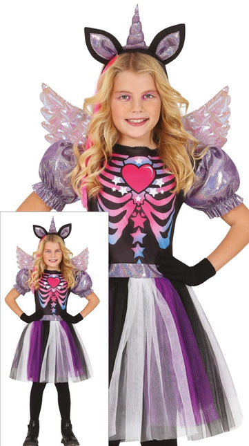 Unicorn Jurk Zwart Paars Meisje Skelet van Fiestas Guirca koop je bij Partywinkel