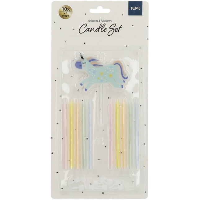 Unicorn Kaarsen Rainbows 10cm 11st van Folat koop je bij Partywinkel
