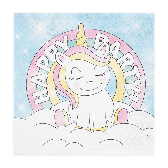 Unicorn Servetten Happy Birthday 33cm 20st van WeFiesta koop je bij Partywinkel