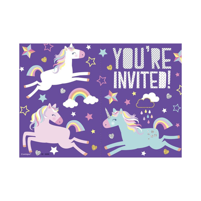 Unicorn Uitnodigingen 8st van Unique koop je bij Partywinkel