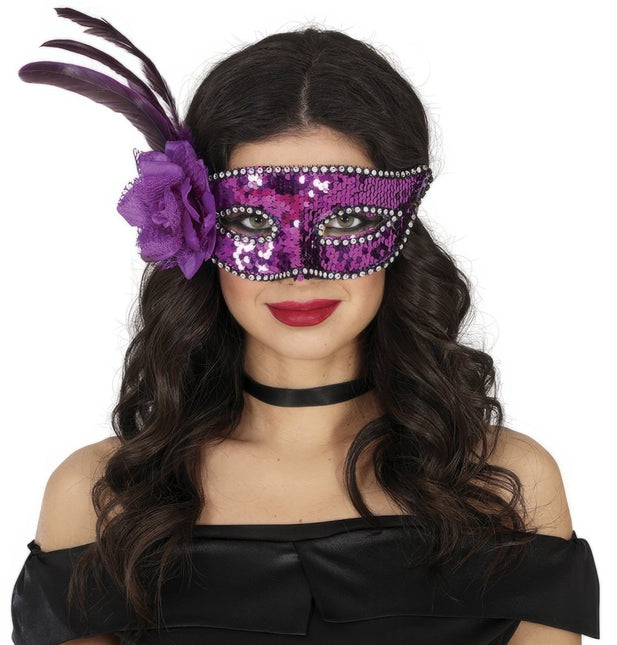 Venetiaans Oogmasker Paars Pailletten van Fiestas Guirca koop je bij Partywinkel