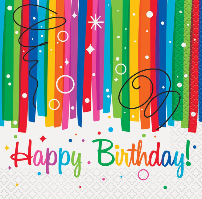 Verjaardag Servetten Happy Birthday Regenboog 25cm 16st van Unique koop je bij Partywinkel