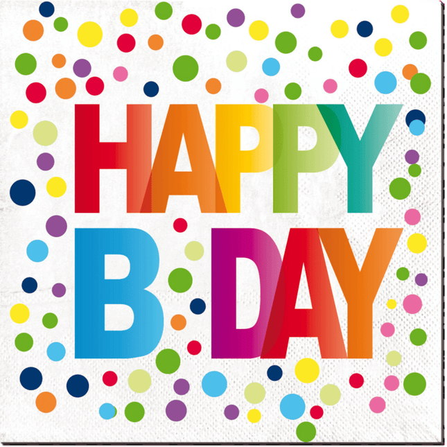 Verjaardag Servetten Happy Birthday Stippen 33cm 20st van Folat koop je bij Partywinkel