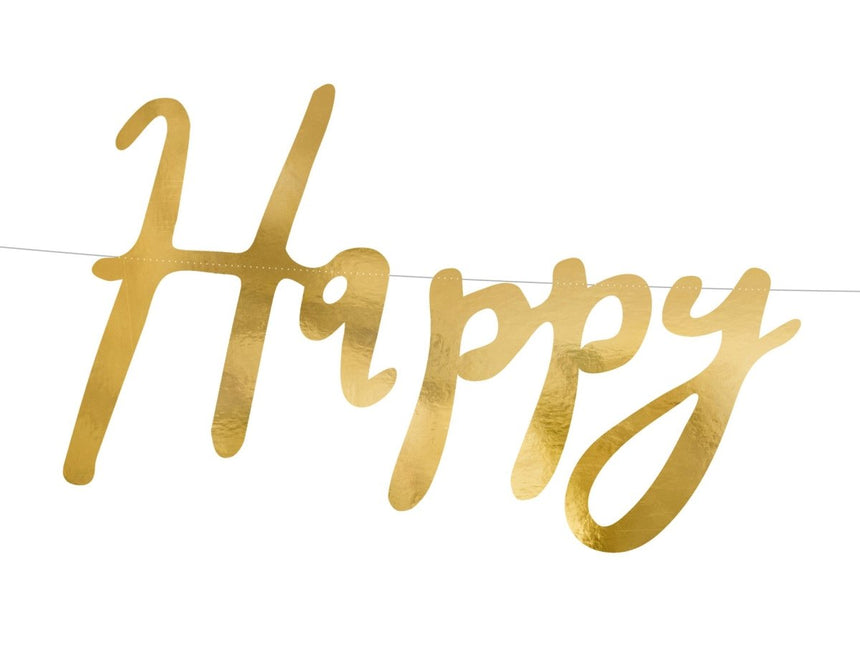 Verjaardag Slinger Happy Birthday Goud 62cm van Partydeco koop je bij Partywinkel