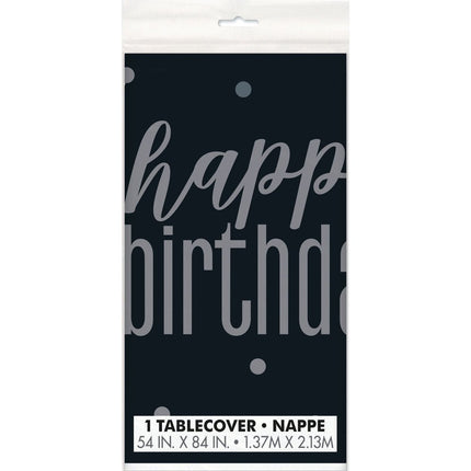 Verjaardag Tafelkleed Happy Birthday Zwart 2,13m van Unique koop je bij Partywinkel
