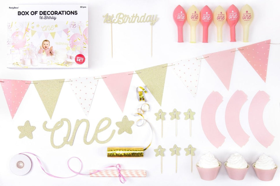 Versiering 1 Jaar Set Goud 33 delig van Partydeco koop je bij Partywinkel
