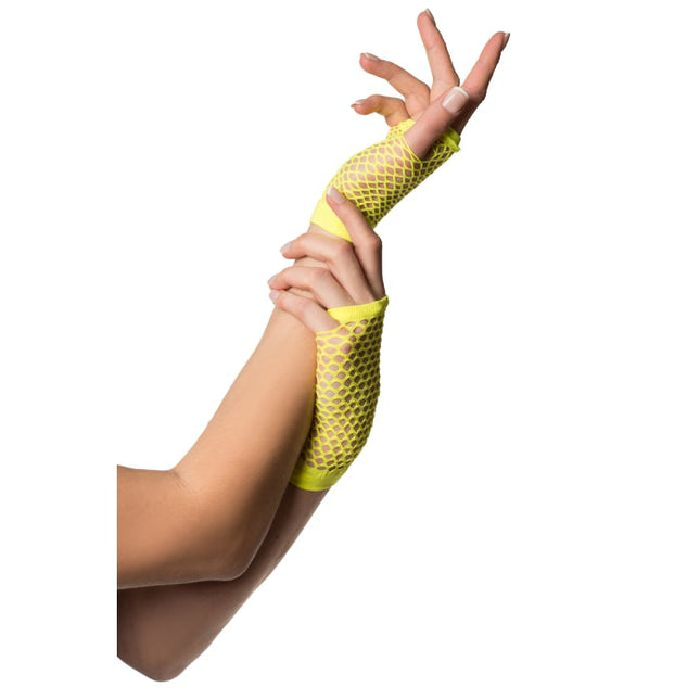 Vingerloze Handschoenen Kort Visnet Neon Geel van Partychimp koop je bij Partywinkel