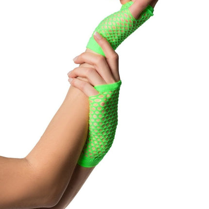 Vingerloze Handschoenen Kort Visnet Neon Groen van Partychimp koop je bij Partywinkel