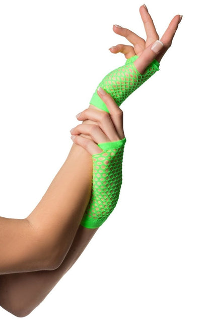Vingerloze Handschoenen Kort Visnet Neon Groen van Partychimp koop je bij Partywinkel