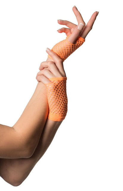 Vingerloze Handschoenen Kort Visnet Neon Oranje van Partychimp koop je bij Partywinkel