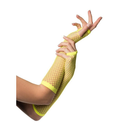 Vingerloze Handschoenen Lang Visnet Neon Geel van Partychimp koop je bij Partywinkel