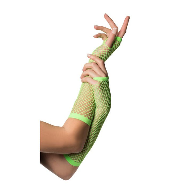 Vingerloze Handschoenen Lang Visnet Neon Groen van Partychimp koop je bij Partywinkel
