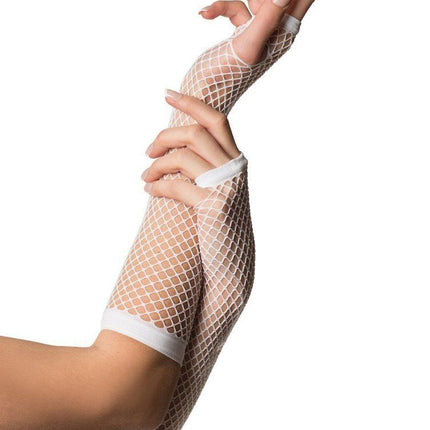 Vingerloze Handschoenen Lang Visnet Wit van Partychimp koop je bij Partywinkel