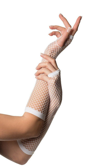 Vingerloze Handschoenen Lang Visnet Wit van Partychimp koop je bij Partywinkel