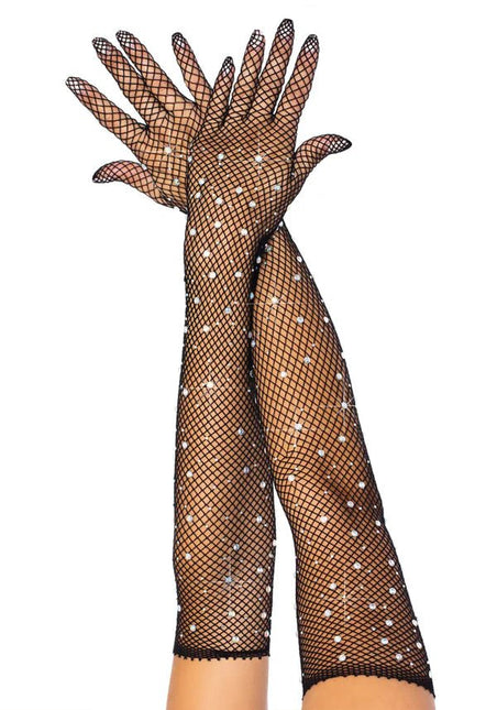 Visnet Handschoenen Zwart Strass van Leg Avenue koop je bij Partywinkel