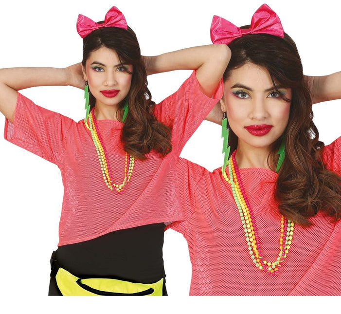 Visnet T/shirt Neon Roze Kort L van Fiestas Guirca koop je bij Partywinkel