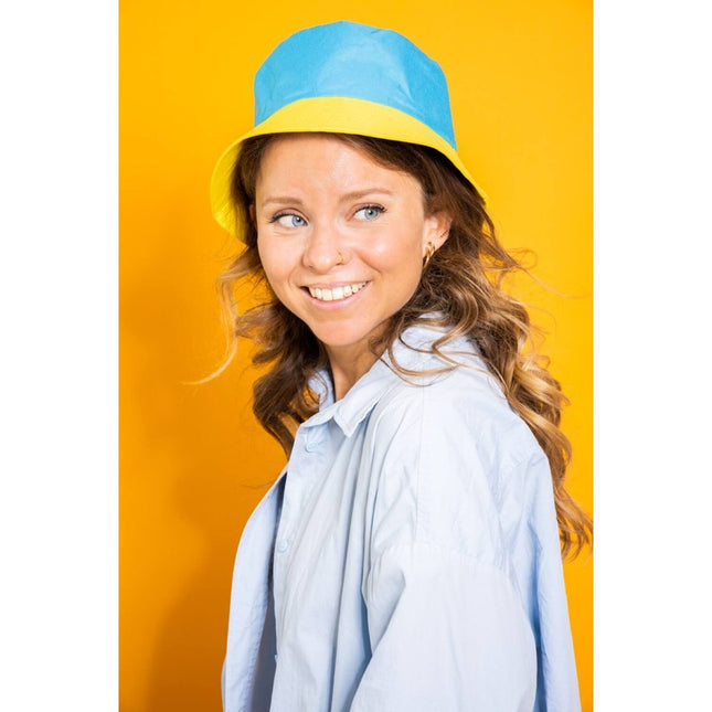 Vissershoed Colorblock Blauw/Geel van Folat koop je bij Partywinkel
