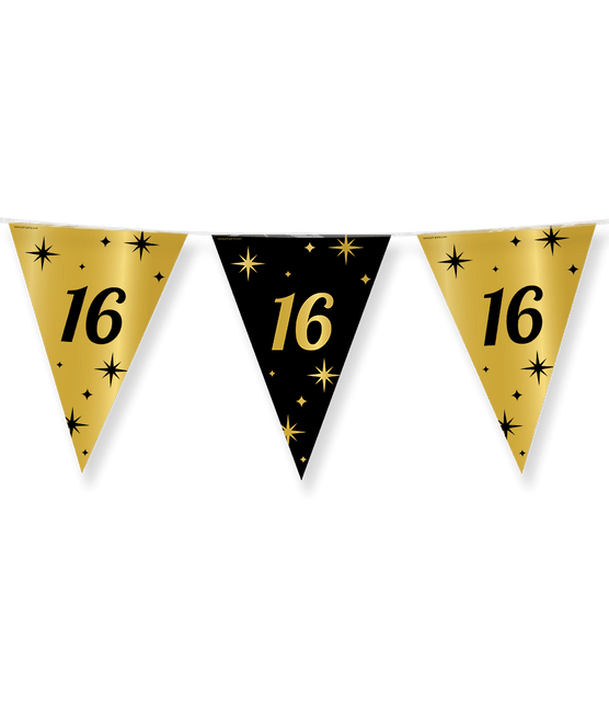 Vlaggenlijn 16 Jaar Goud Zwart 10m van Paper Dreams koop je bij Partywinkel