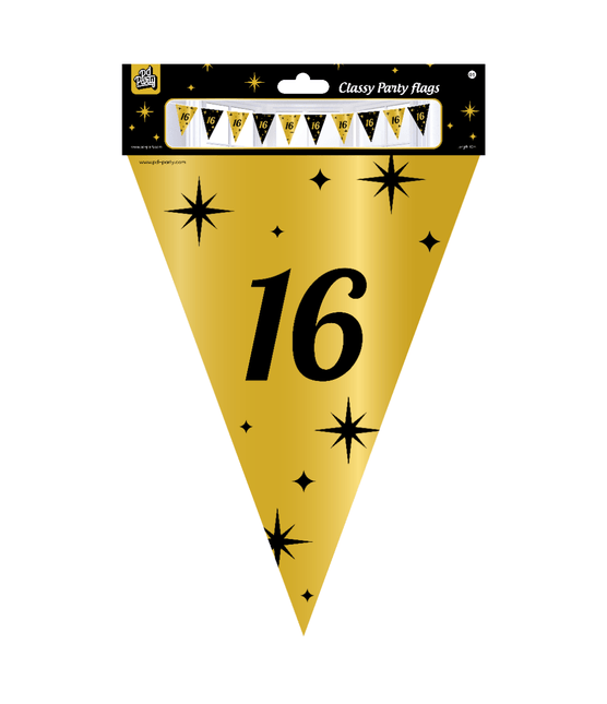 Vlaggenlijn 16 Jaar Goud Zwart 10m van Paper Dreams koop je bij Partywinkel