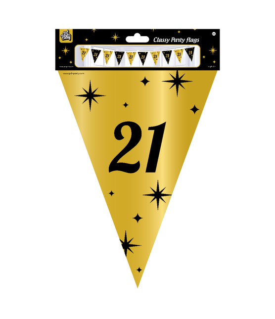 Vlaggenlijn 21 Jaar Goud Zwart 10m van Paper Dreams koop je bij Partywinkel