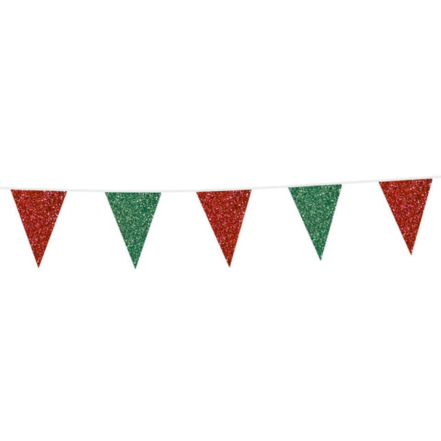 Vlaggenlijn Groen/Rood Glitter 6m van WeFiesta koop je bij Partywinkel