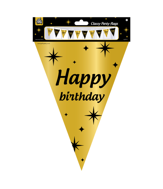 Vlaggenlijn Happy Birthday Goud Zwart 10m van Paper Dreams koop je bij Partywinkel
