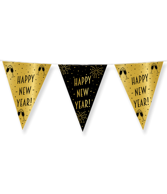 Vlaggenlijn Happy New Year Goud Zwart 10m van Paper Dreams koop je bij Partywinkel