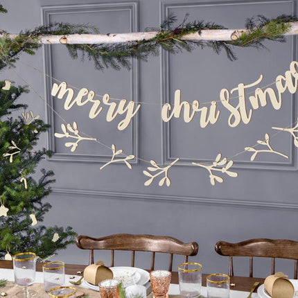 Vlaggenlijn Merry Christmas Hout 87cm van Partydeco koop je bij Partywinkel