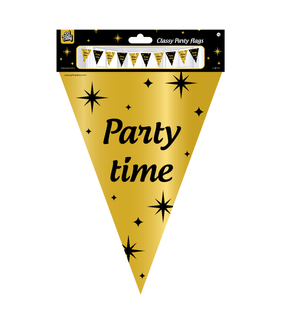 Vlaggenlijn Party Time Goud Zwart 10m van Paper Dreams koop je bij Partywinkel
