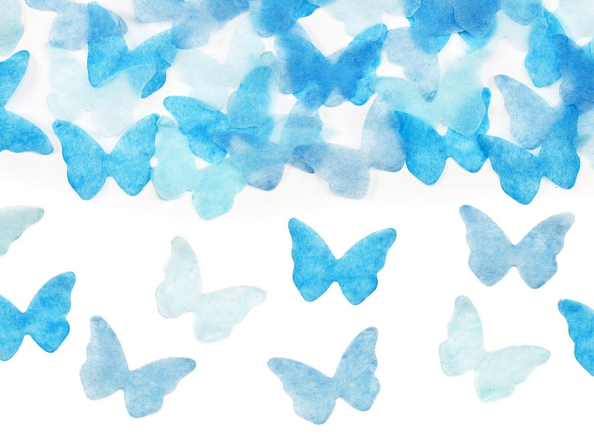 Vlinder Confetti Kanon Blauw 20cm van Partydeco koop je bij Partywinkel