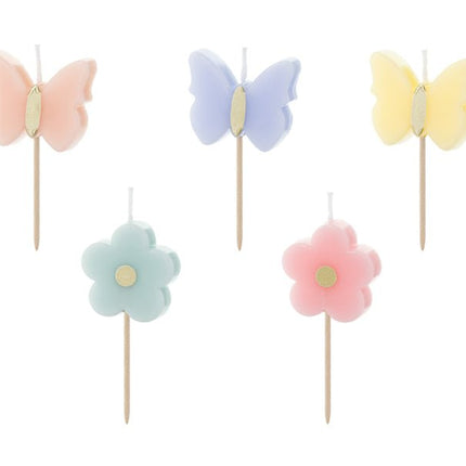 Vlinder Kaarsen 3,5cm 5st van Partydeco koop je bij Partywinkel
