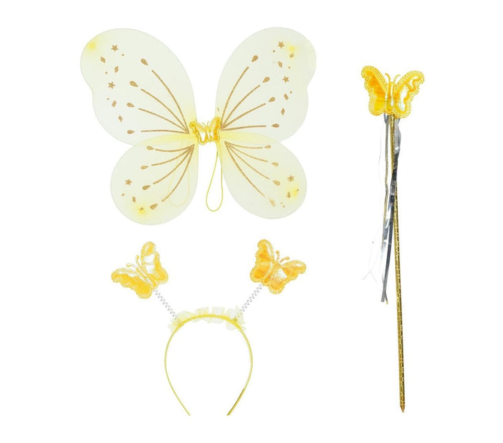 Vlinder Set Geel 3 delig van Fiestas Guirca koop je bij Partywinkel