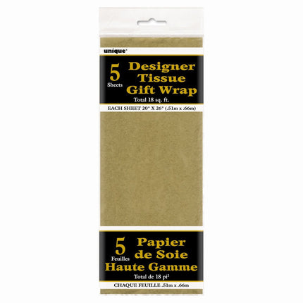 Vloeipapier Goud 30,6cm 5st van Unique koop je bij Partywinkel
