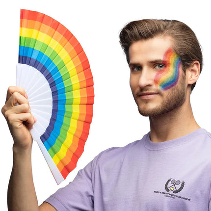Waaier Regenboog Pride 23cm van Boland koop je bij Partywinkel