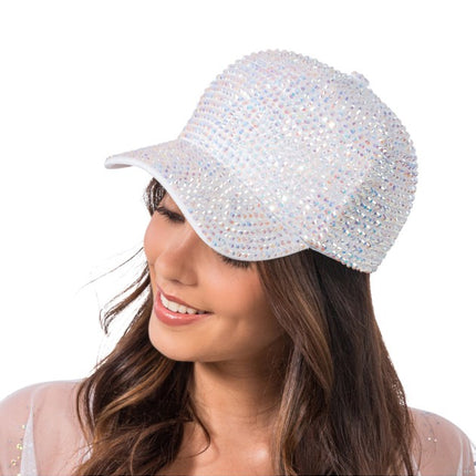 White Rhinestone Cap, One Size