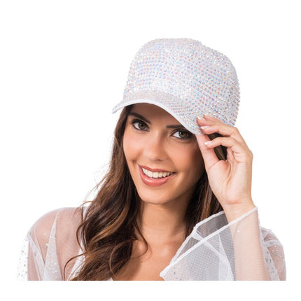 White Rhinestone Cap, One Size