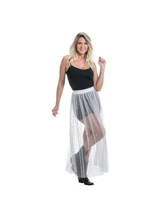 Witte Lange Tule Rok Met Glitters Dames One Size
