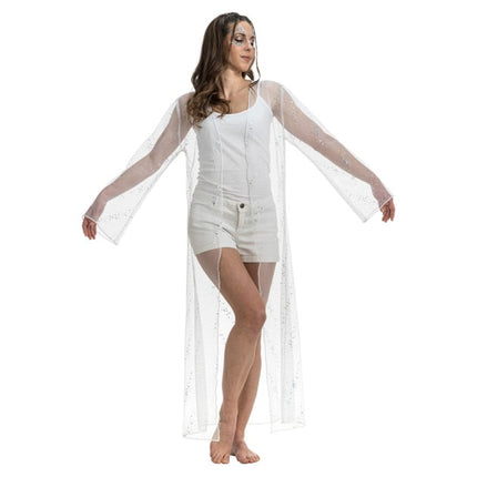 White Long Tulle Festival Cardigan with Glitter, Women's, One Size