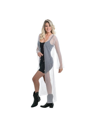 White Long Tulle Festival Cardigan with Glitter, Women's, One Size
