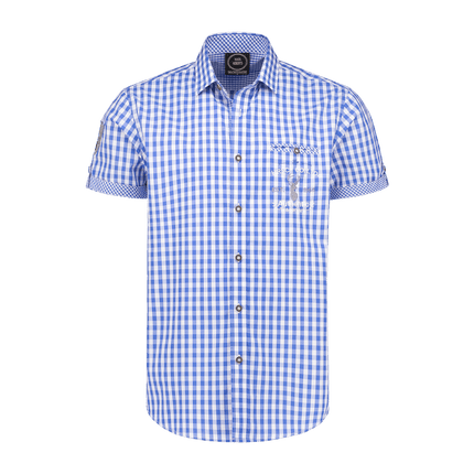 Wit Blauwe Blouse Heren Korte Mouw Traditioneel Geruit van Haus Huberts koop je bij Partywinkel
