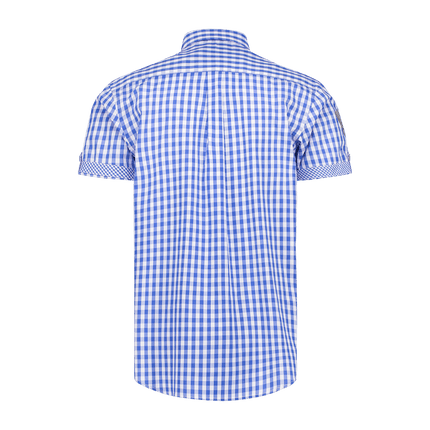 Wit Blauwe Blouse Heren Korte Mouw Traditioneel Geruit van Haus Huberts koop je bij Partywinkel