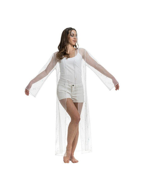 Wit Lang Tule Festivalvest Met Glitters Dames One Size van CHAKS koop je bij Partywinkel