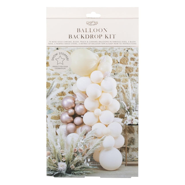 Wit Perzik Rose Gouden Ballonnenboog Set van Ginger Ray koop je bij Partywinkel