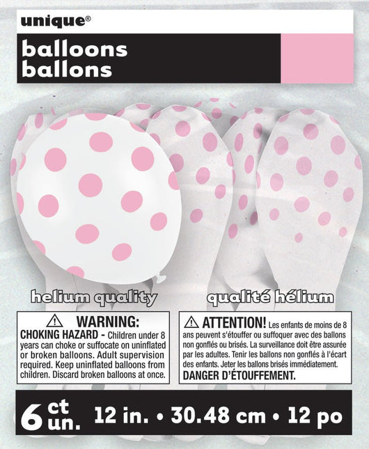 Witte Ballonnen Lichtroze Stippen 30cm 6st van Unique koop je bij Partywinkel