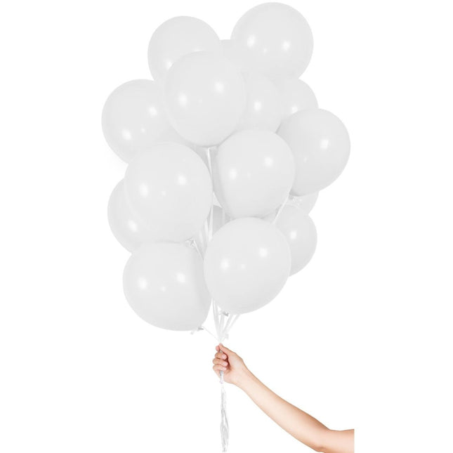 Witte Ballonnen met Lint 23cm - 30 stuks van Folat koop je bij Partywinkel