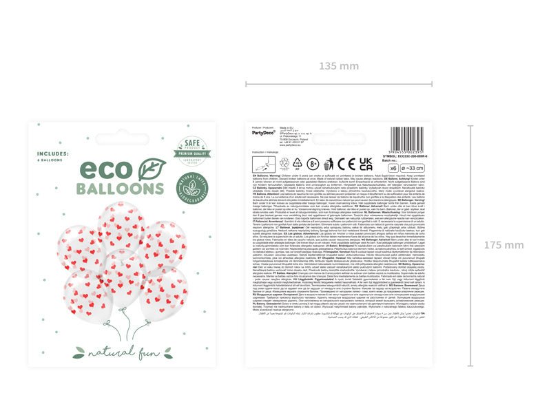 Witte Ballonnen Rode Hartjes 33cm 6st van Partydeco koop je bij Partywinkel