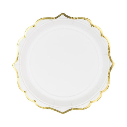 Witte Borden Gouden Rand 18,5cm 6st van Partydeco koop je bij Partywinkel
