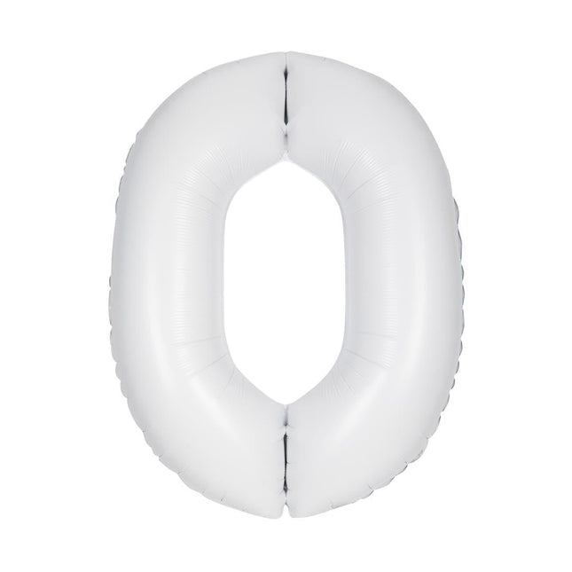 Witte Cijfer Ballon 0 Jaar Matte 86cm van Unique koop je bij Partywinkel